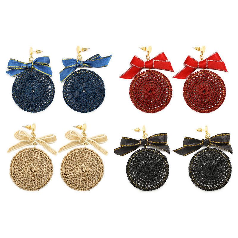 Etniczne Bowknot Okrągły Talerz Urok Dangle Kolczyki Pleciony Vintage Piercing Stud Kolczyk Dla Kobiet