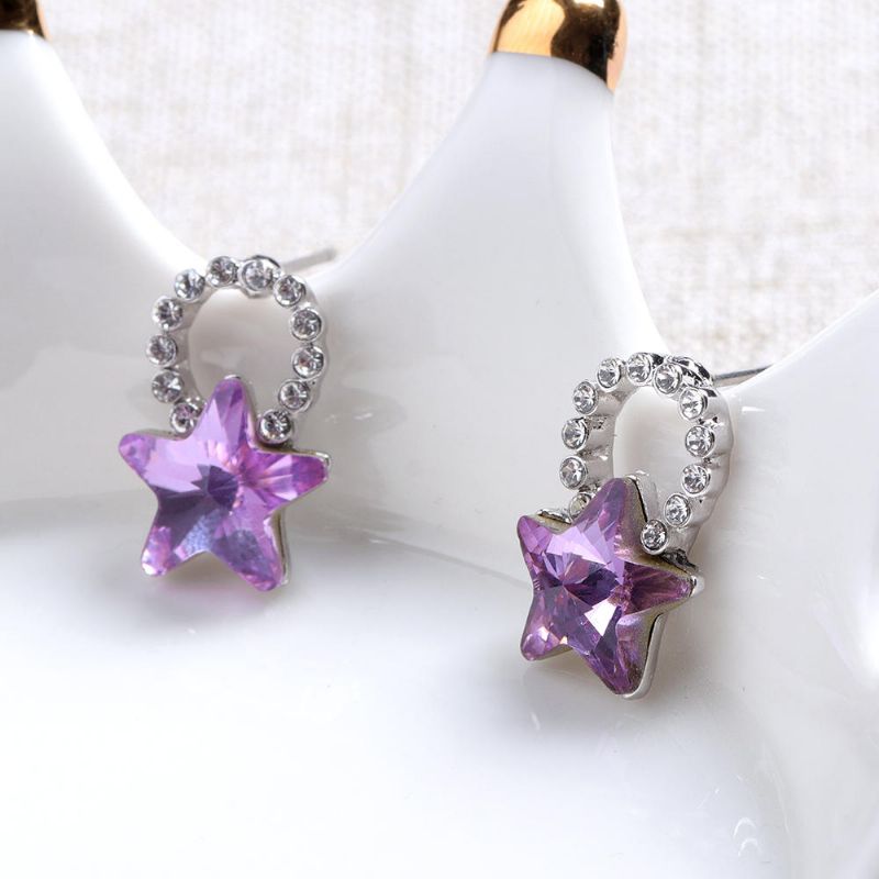 Moda Srebrny Kolczyk Niebieski Fioletowy Kolorowe Gwiazdy Ear Stud Śliczne Kryształowe Cyrkonie