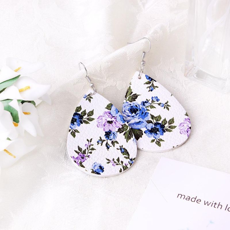 Vintage Flower Ear Drop Kolczyki Pu Skórzane Kolczyki Kropla Wody Dla Kobiet