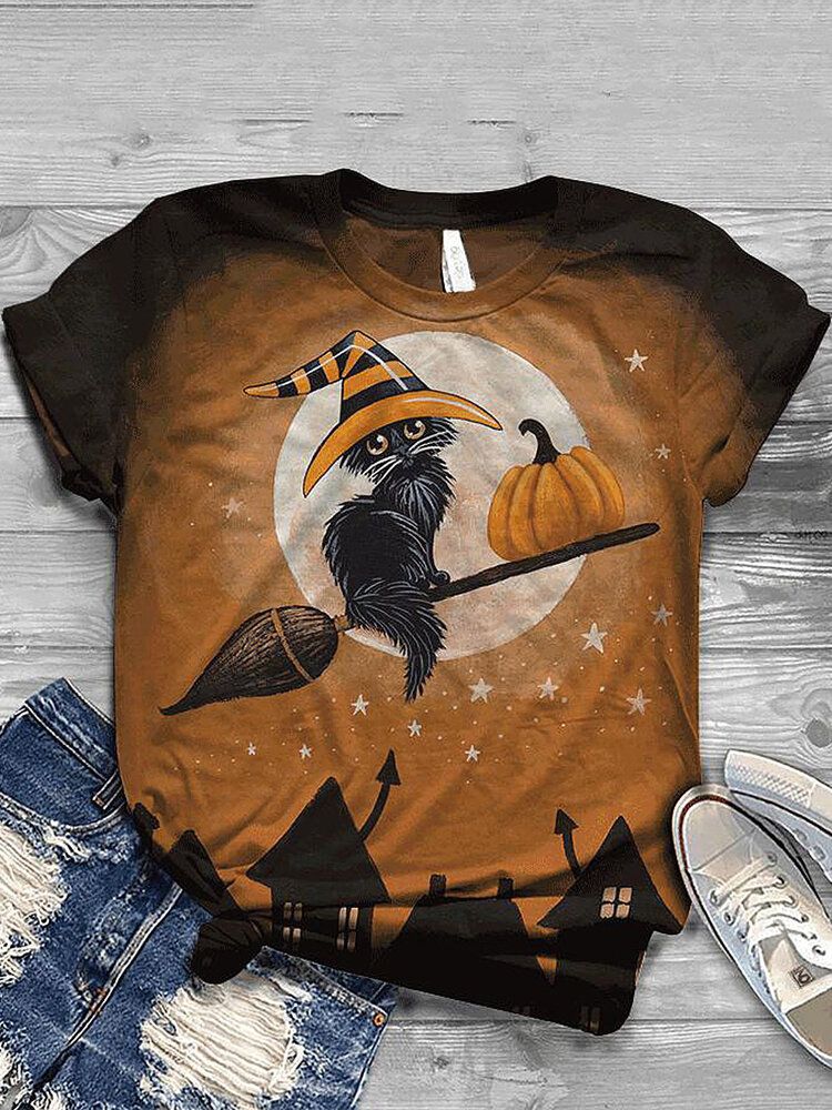 Kobiety Halloween Funny Pumpkin Print Casual T-shirty Z Krótkim Rękawem