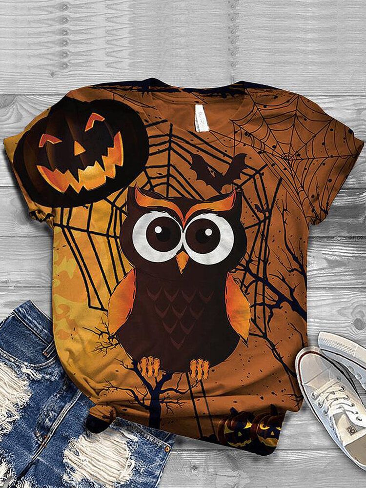Kobiety Halloween Funny Pumpkin Print Casual T-shirty Z Krótkim Rękawem