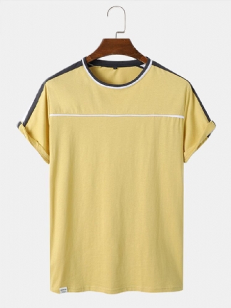Mężczyźni CZysta Bawełna Kontrastowa Podszewka Hem Okrągły Dekolt Z Krótkim Rękawem Casual T-shirty