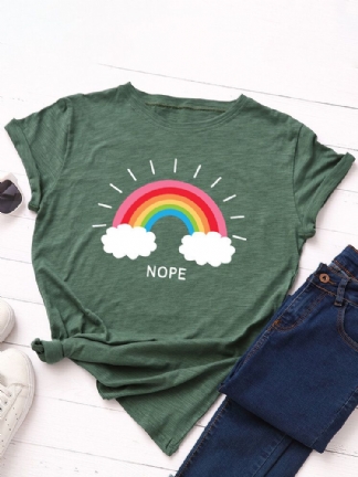 T-shirty Damskie Z Nadrukiem W Tęczową Literę Z Okrągłym Dekoltem I Krótkim Rękawem