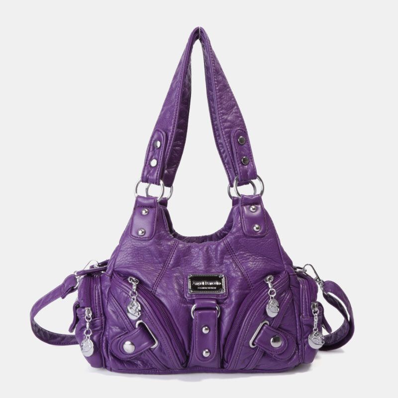 Anioł Pocałunek Kobiety Pu Skóra Vintage Multi-pocket Cabrio Anti-theft Torba Crossbody Torba Na Ramię Torebka