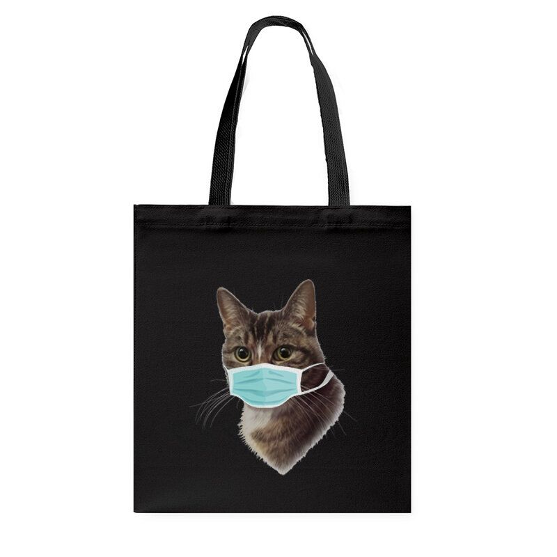 Kobiety Cute Cat Wzór Maska Casual Canvas Tote Torba Na Ramię