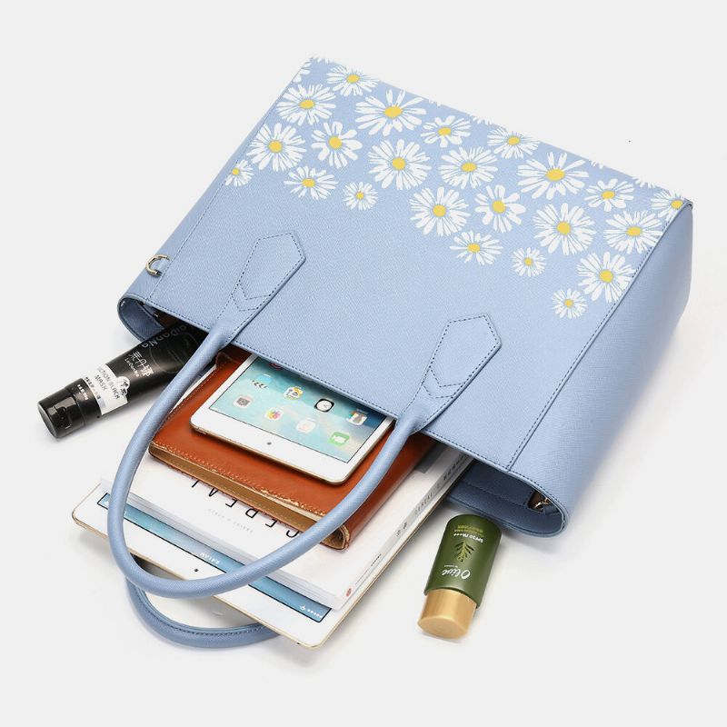 Kobiety Pu Leather Daisy Wielofunkcyjna Wielofunkcyjna 13.3 Cal Laptop Klucz Torebka Torba Na Ramię