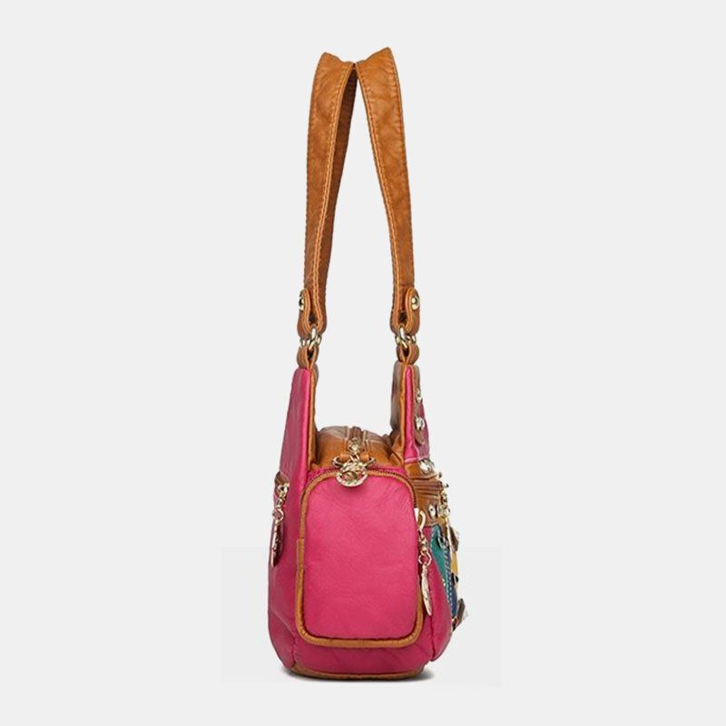 Kobiety Pu Skóra Rhinestone Patchwork Wodoodporna Torba Na Ramię W Stylu Vintage Torebka Na Ramię Torby Na Ramię