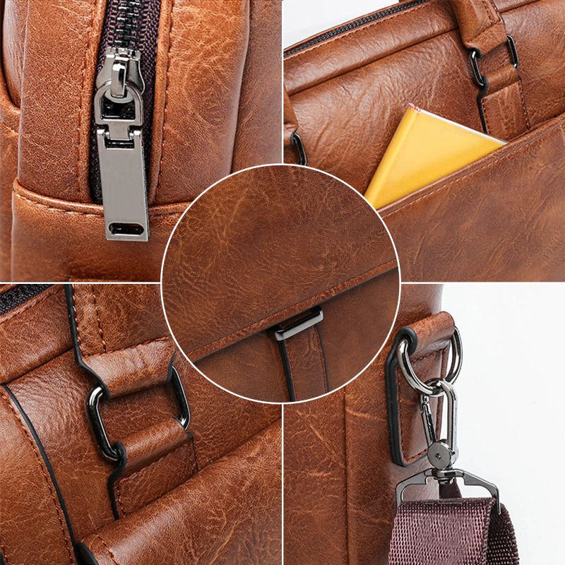 Męska Teczka Biznesowa Ze Sztucznej Skóry O Dużej Pojemności Casual Wielofunkcyjna Torebka Na Ramię Torba Crossbody