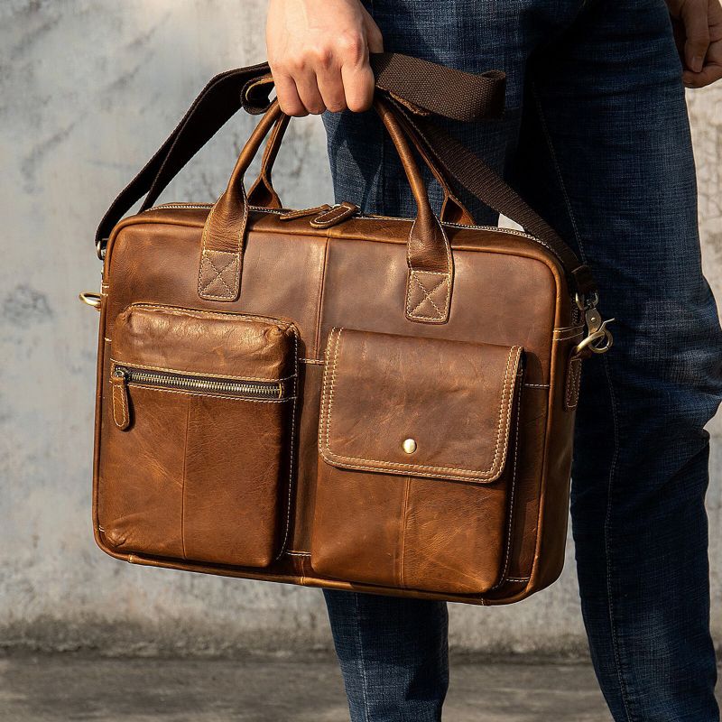 Męska Teczka Ze Sztucznej Skóry W Stylu Vintage Wielofunkcyjna Torebka Na Komputer O Dużej Pojemności Torba Crossbody