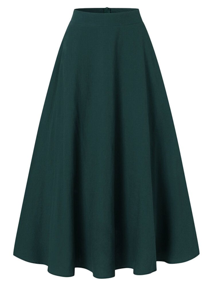 Kobiety Solid Color Back Zip Plisowane Spódnice Huśtawka Z Kieszeni
