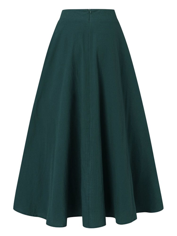 Kobiety Solid Color Back Zip Plisowane Spódnice Huśtawka Z Kieszeni