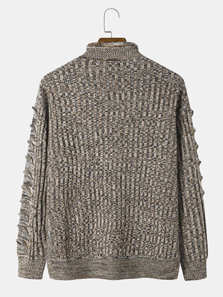 Mężczyźni Bawełna Vintage Knit Kabel Suwak Sweter Sznurek Kangur Kieszeni Swetry