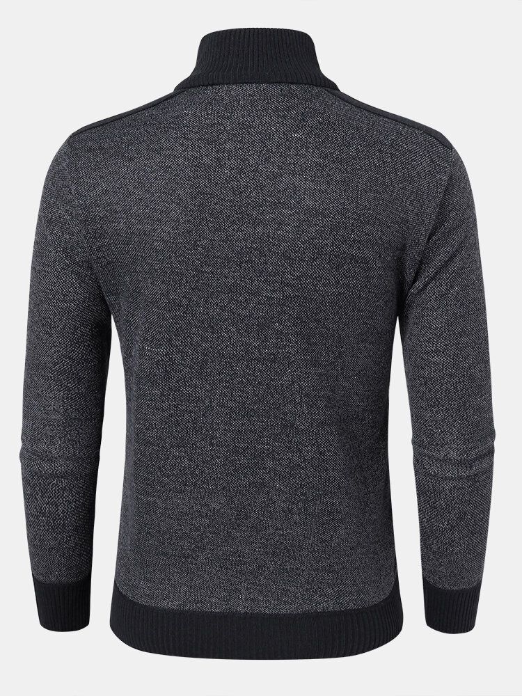 Męska Dzianina Pure Solid Sweter Zip Stand Collar Velvets Warm Sweter