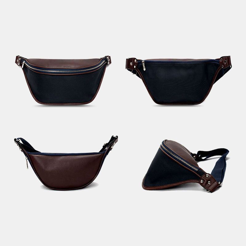 Mężczyźni Pu Leather Dwukolorowe Łączenie Sport Vintage Wodoodporna Patchworkowa Torba Crossbody Torba Na Klatkę Piersiową Torba Na Ramię