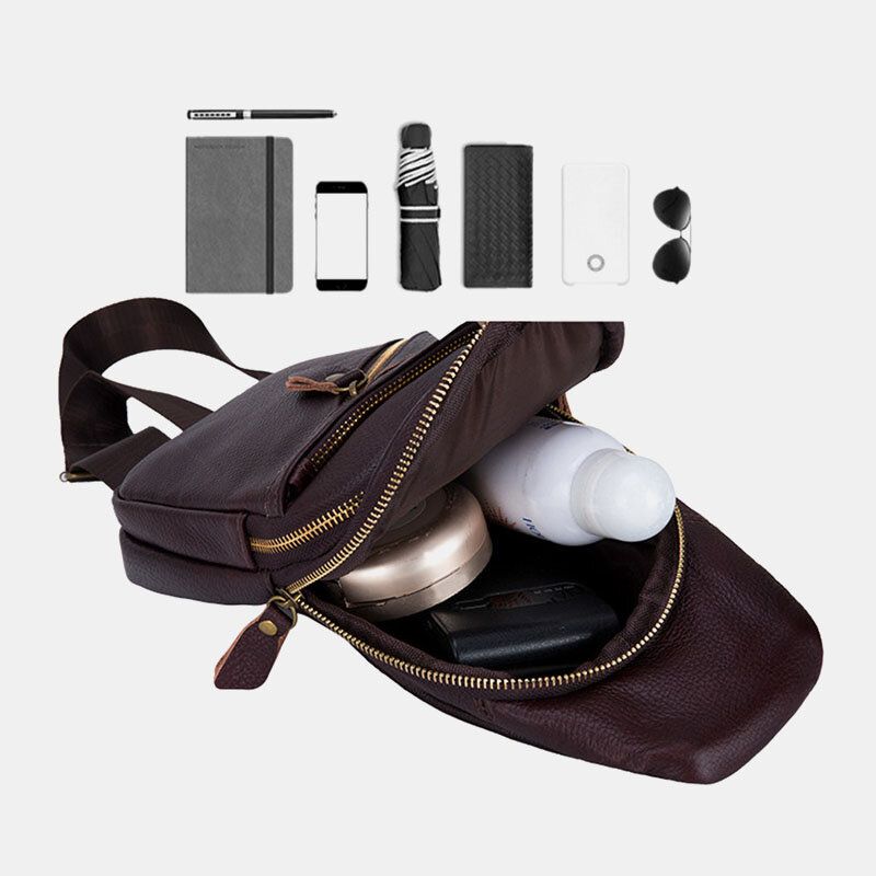 Męska Torba Z Prawdziwej Skóry Wielowarstwowa Lekka Torba Crossbody Torba Na Klatkę Piersiowa Torba Na Ramię