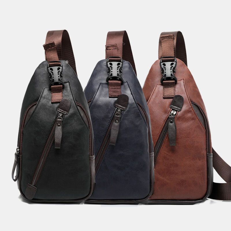 Męska Torba Ze Skóry Pu Z Wieloma Kieszeniami Wodoodporna Torba Na Co Dzień Crossbody Torba Na Klatkę Piersiową Torba Na Ramię