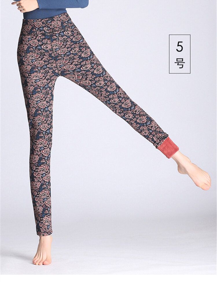 Legginsy Z Nadrukiem W Kwiaty Ze Stretchem I Zagęszczeniem