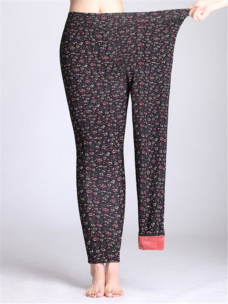 Legginsy Z Nadrukiem W Kwiaty Ze Stretchem I Zagęszczeniem