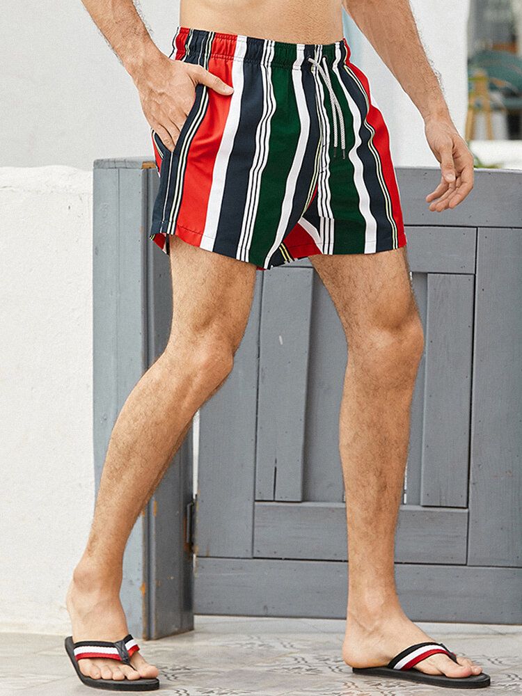 Męskie Kolorowe Szorty Ze Sznurkiem W Paski Szybkoschnące Holiday Board Shorts