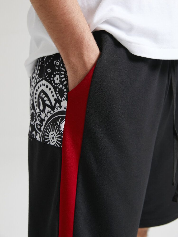 Męskie Spodenki Ze Sznurkiem We Wzór Paisley Z Tyłu W Paski I Patchwork