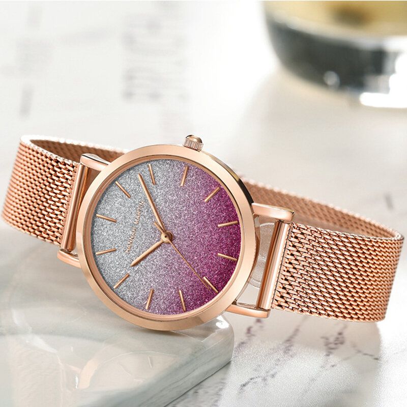 Full Steel Ultra-cienki Kolorowy Gradient Dial Damski Zegarek Kwarcowy
