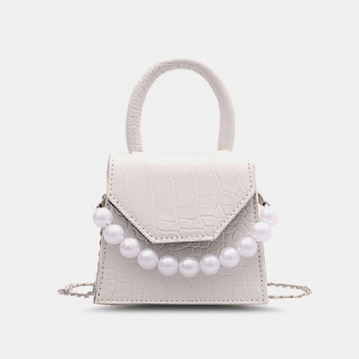 Kobiety Pearls Chain Decor Flap Wytłaczany Wzór Węża Mini Torebka Crossbody Torby Torba Na Ramię