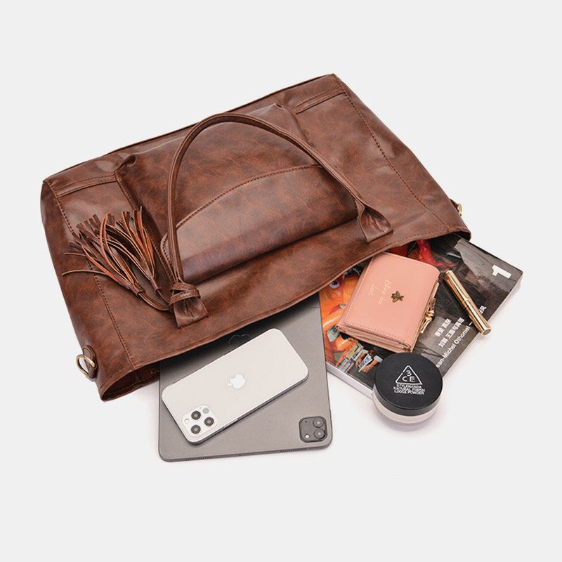 Kobiety Vintage Tassel Decor Duża Pojemność Torba Crossbody Torba Wielofunkcyjna Miękka Torebka Ze Sztucznego Futra