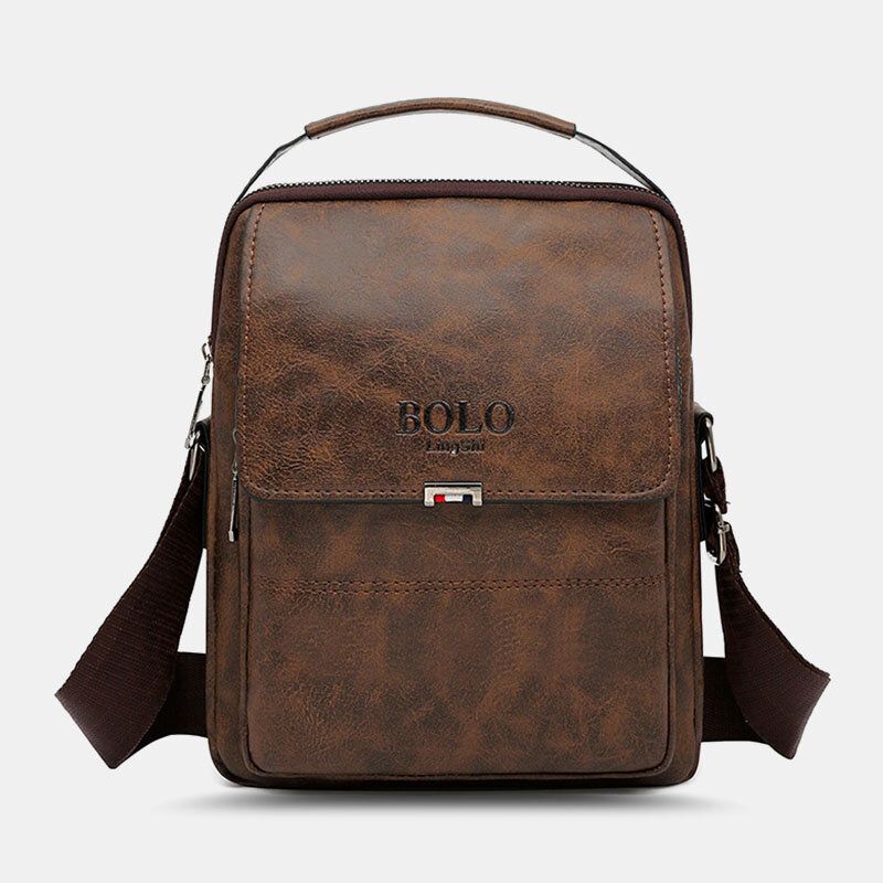 Mężczyźni Pu Leather Vintage Texture Duża Pojemność Zipper Decor Crossbody Torby Torba Na Ramię Torebka