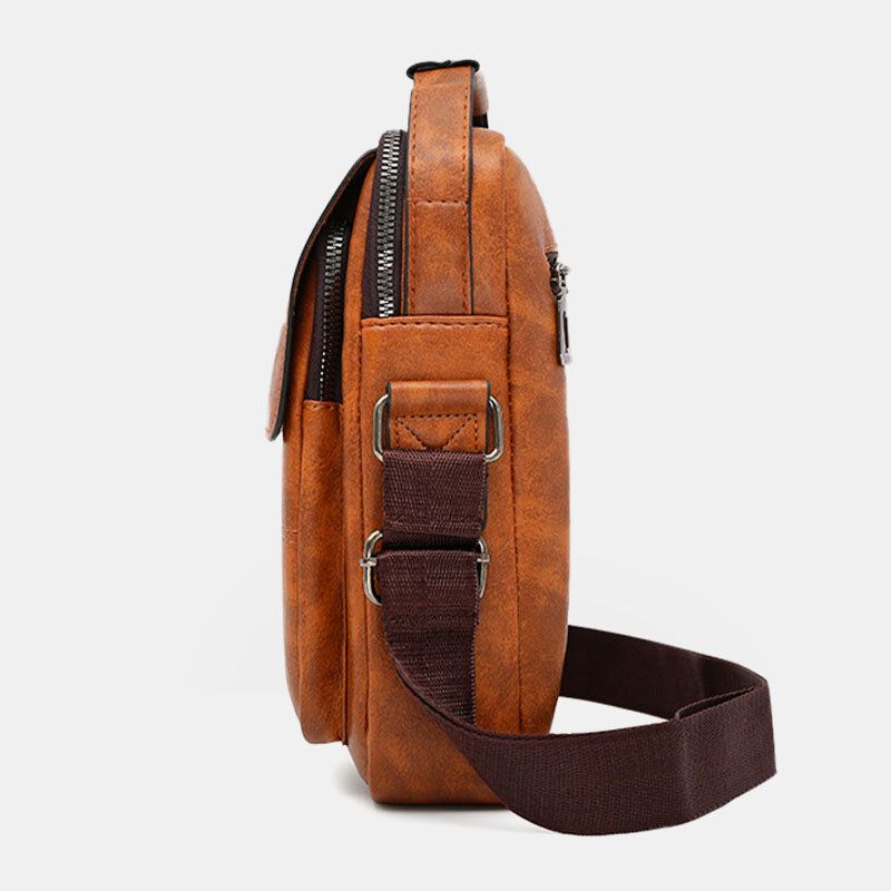 Mężczyźni Pu Leather Vintage Texture Duża Pojemność Zipper Decor Crossbody Torby Torba Na Ramię Torebka