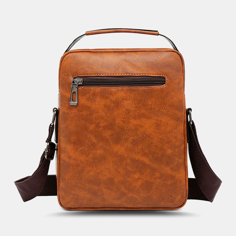 Mężczyźni Pu Leather Vintage Texture Duża Pojemność Zipper Decor Crossbody Torby Torba Na Ramię Torebka