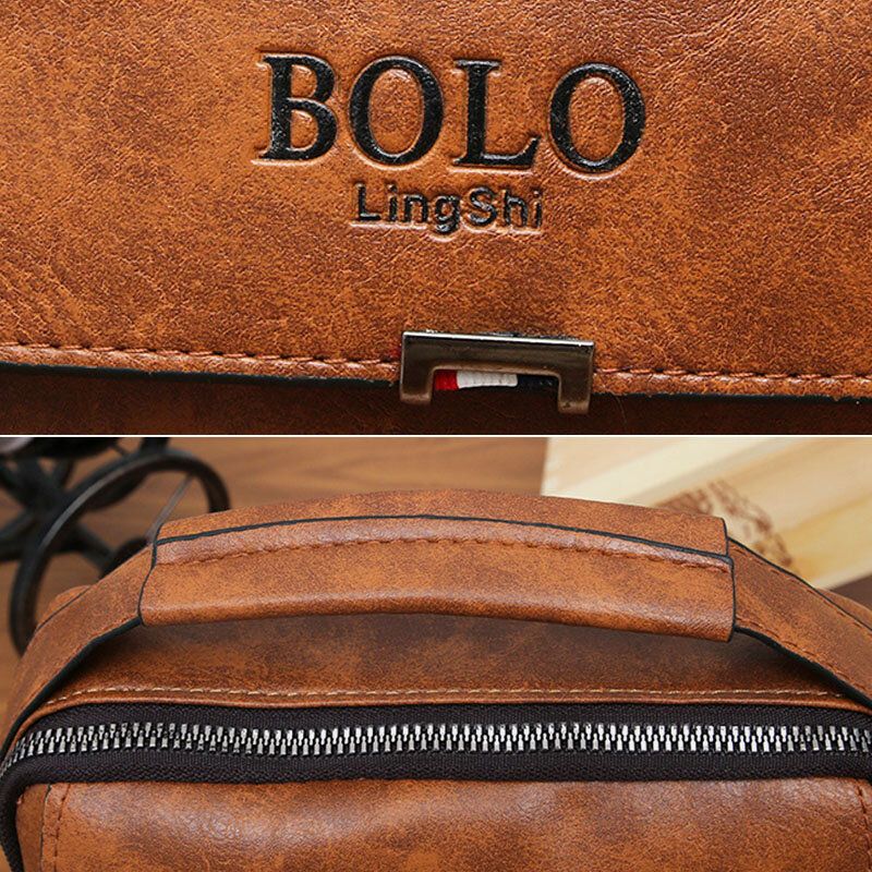 Mężczyźni Pu Leather Vintage Texture Duża Pojemność Zipper Decor Crossbody Torby Torba Na Ramię Torebka