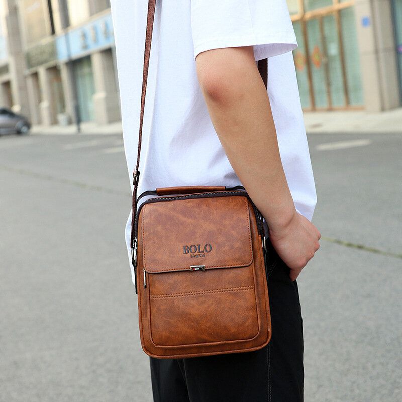 Mężczyźni Pu Leather Vintage Texture Duża Pojemność Zipper Decor Crossbody Torby Torba Na Ramię Torebka