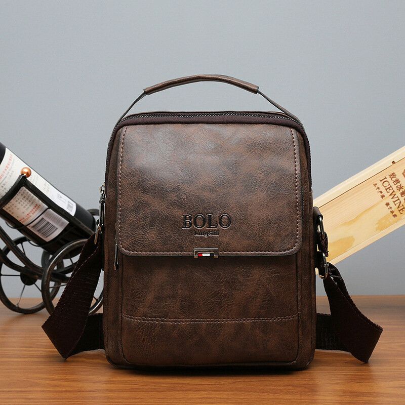 Mężczyźni Pu Leather Vintage Texture Duża Pojemność Zipper Decor Crossbody Torby Torba Na Ramię Torebka
