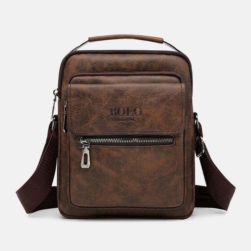 Mężczyźni Tekstura Zipper Decor Crossbody Torba Pu Skóra Vintage Multi-kieszeni Torba Na Ramię Torebka
