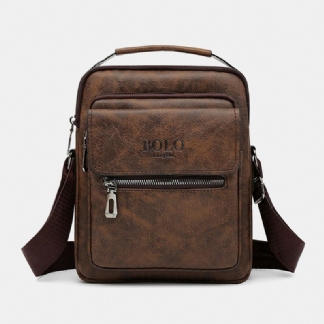 Mężczyźni Tekstura Zipper Decor Crossbody Torba Pu Skóra Vintage Multi-kieszeni Torba Na Ramię Torebka