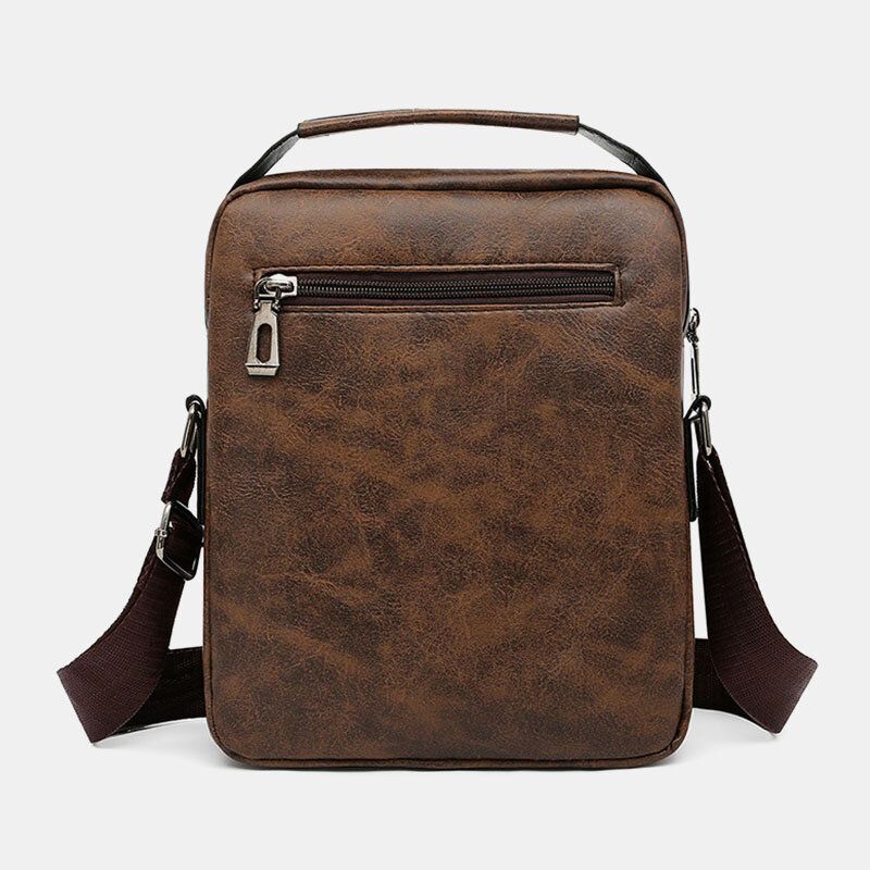 Mężczyźni Tekstura Zipper Decor Crossbody Torba Pu Skóra Vintage Multi-kieszeni Torba Na Ramię Torebka