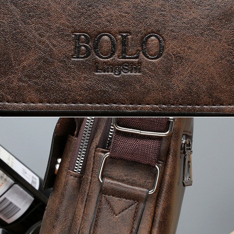Mężczyźni Tekstura Zipper Decor Crossbody Torba Pu Skóra Vintage Multi-kieszeni Torba Na Ramię Torebka