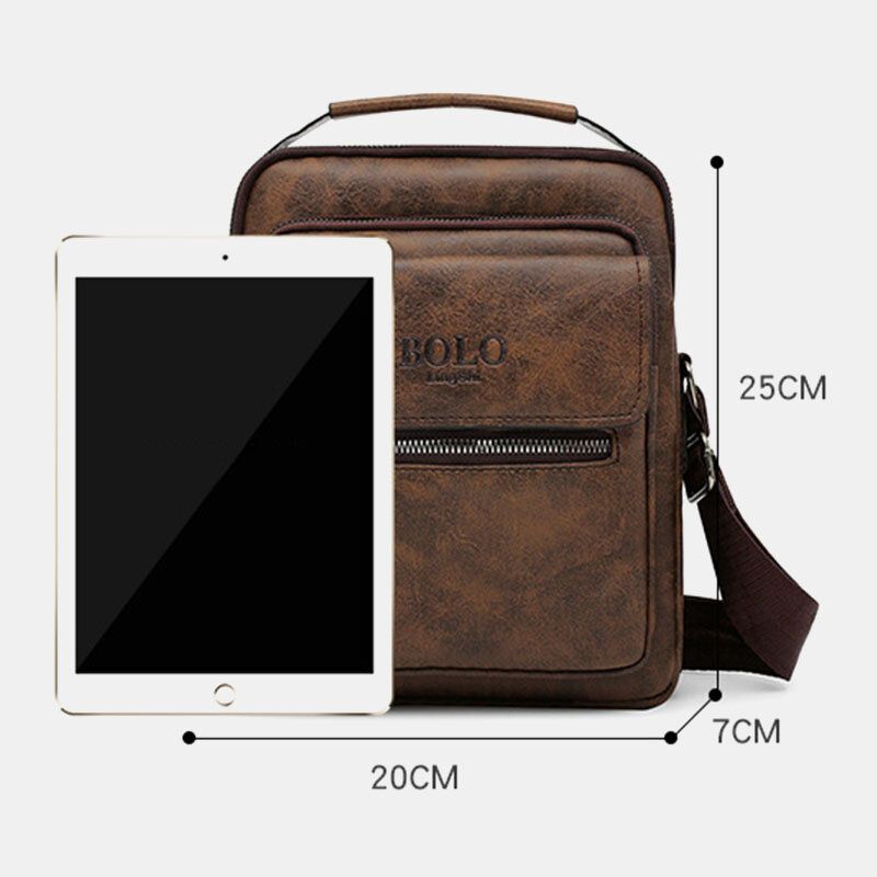 Mężczyźni Tekstura Zipper Decor Crossbody Torba Pu Skóra Vintage Multi-kieszeni Torba Na Ramię Torebka