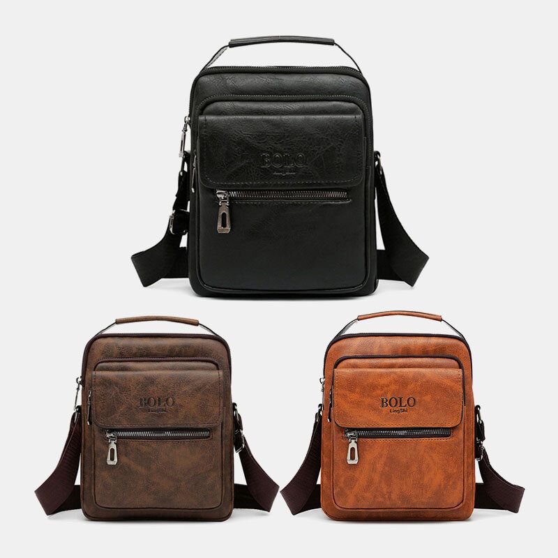 Mężczyźni Tekstura Zipper Decor Crossbody Torba Pu Skóra Vintage Multi-kieszeni Torba Na Ramię Torebka