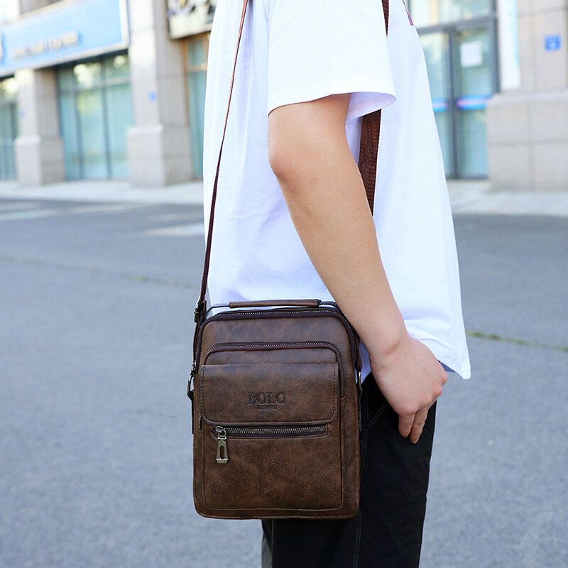Mężczyźni Tekstura Zipper Decor Crossbody Torba Pu Skóra Vintage Multi-kieszeni Torba Na Ramię Torebka