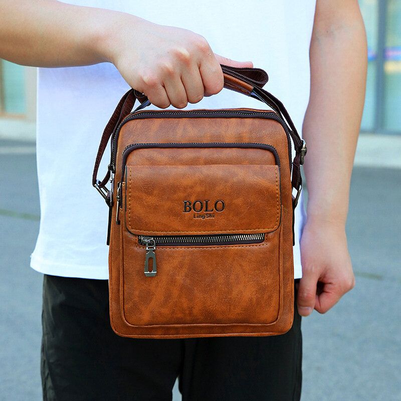 Mężczyźni Tekstura Zipper Decor Crossbody Torba Pu Skóra Vintage Multi-kieszeni Torba Na Ramię Torebka