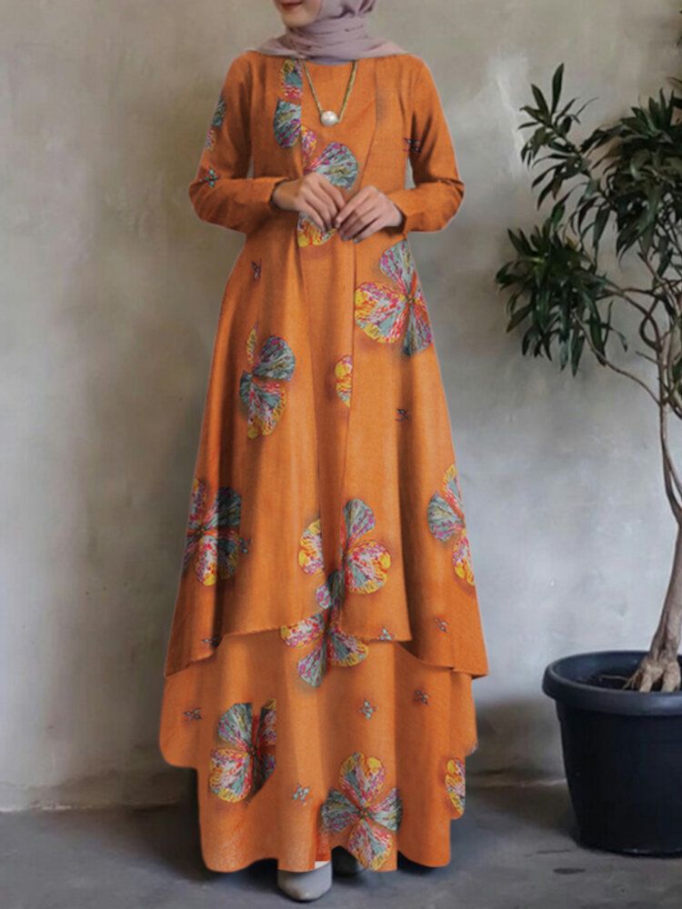 Kobiety Kaftan Tunika 100% Bawełna Dwuwarstwowa Konstrukcja Rozrywka Kwiatowa Sukienka Maxi