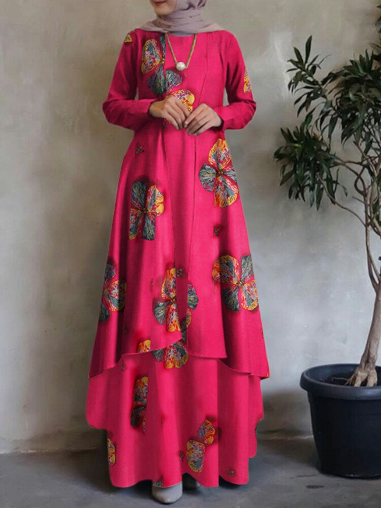 Kobiety Kaftan Tunika 100% Bawełna Dwuwarstwowa Konstrukcja Rozrywka Kwiatowa Sukienka Maxi