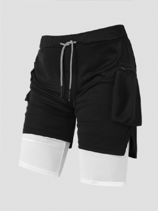 Męskie Legginsy Boczne Rozcięcie Kieszeń Na Suwak Sznurek Quick Dry Activewear Szorty