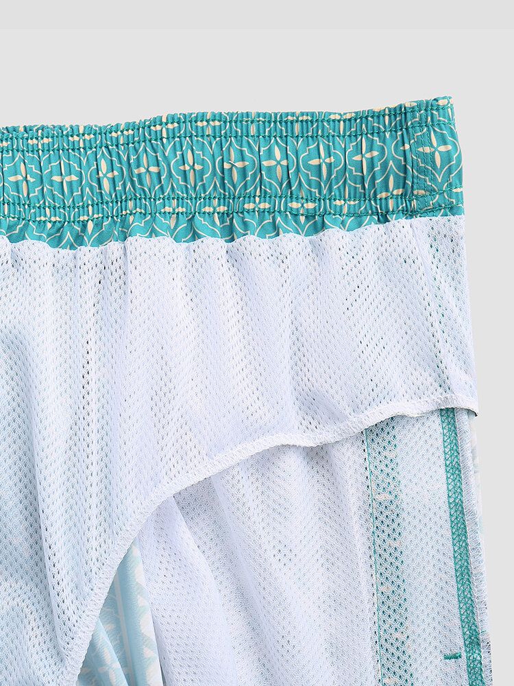 Męskie Eleganckie Szorty Patchworkowe W Stylu Retro Lekkie Cienkie Spodenki Ze Sznurkiem