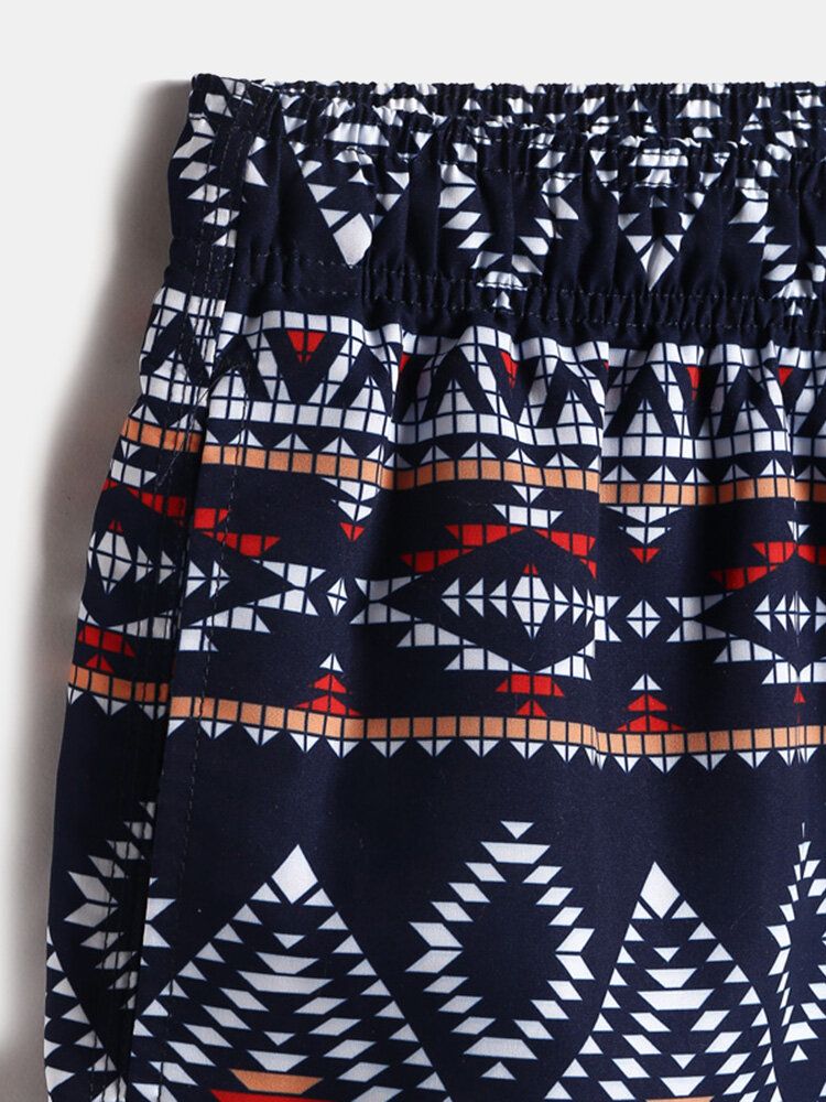 Męskie W Stylu Etnicznym Tribal Print Sznurek W Talii Luźne Cienkie Spodenki Plażowe Na Wakacje