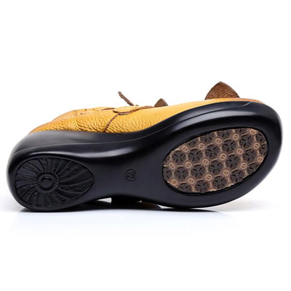 Kobiety Prawdziwej Skóry Kwiat Retro Hook Loop Buty Platporm