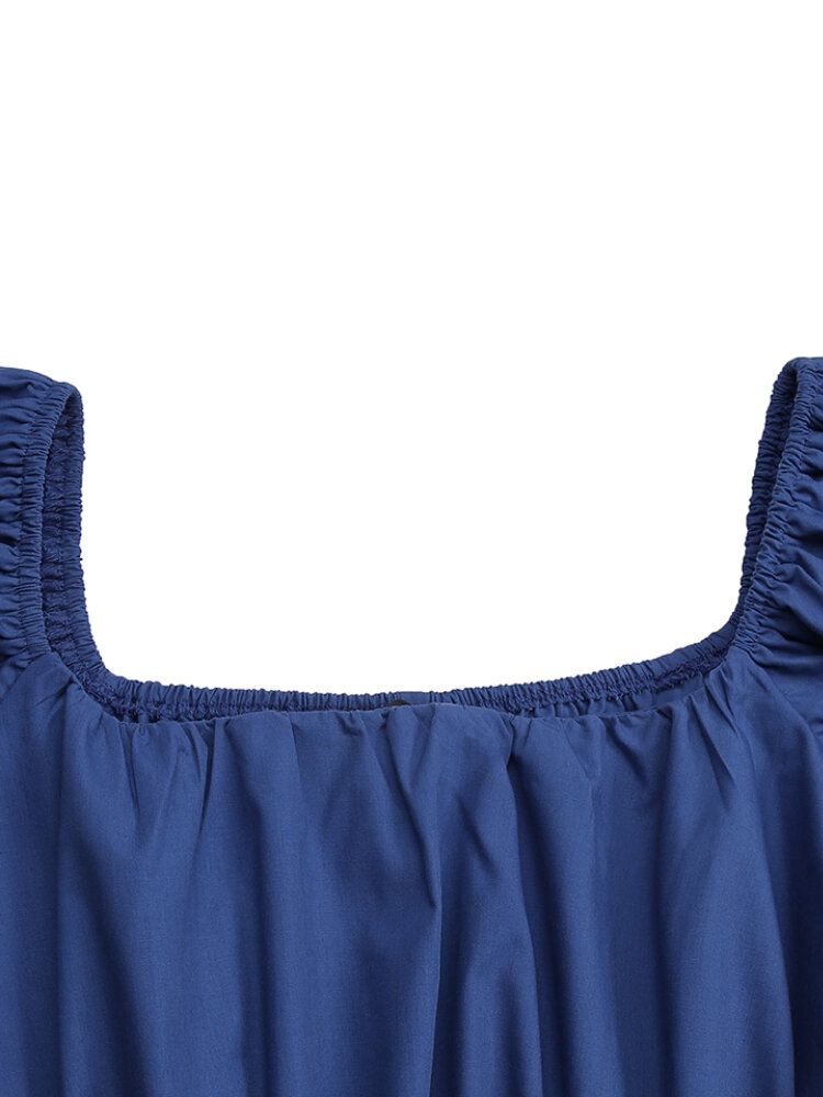 Kobiety Pure Color Kwadratowy Dekolt Plisowany Casual Mini Sukienki Z Bufiastymi Rękawami