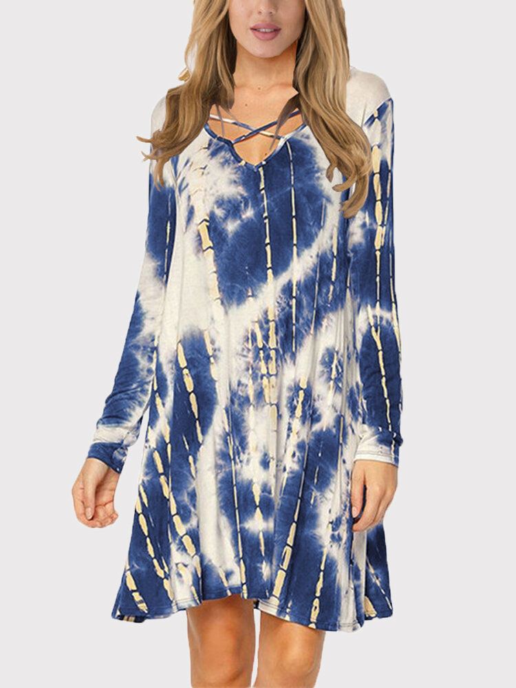 Kobiety Tie-dye Abstrakcyjny Nadruk Na Co Dzień Sukienki Z Długim Rękawem