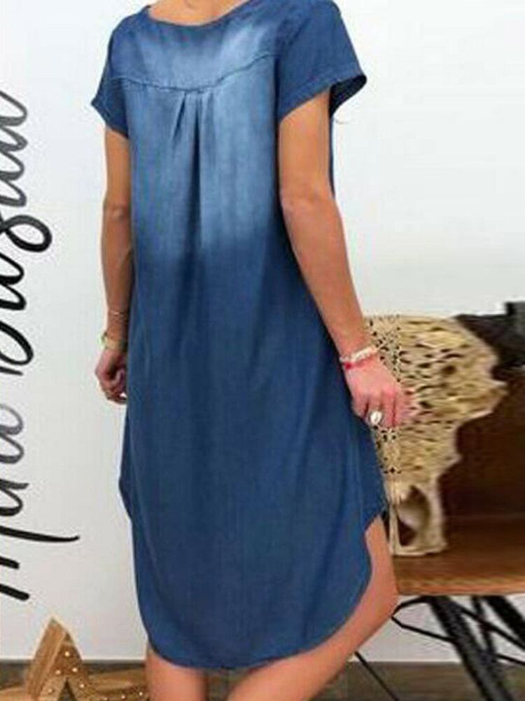 Kobiety V-neck Luźne Nieregularne Hem Casual Demin Sukienki